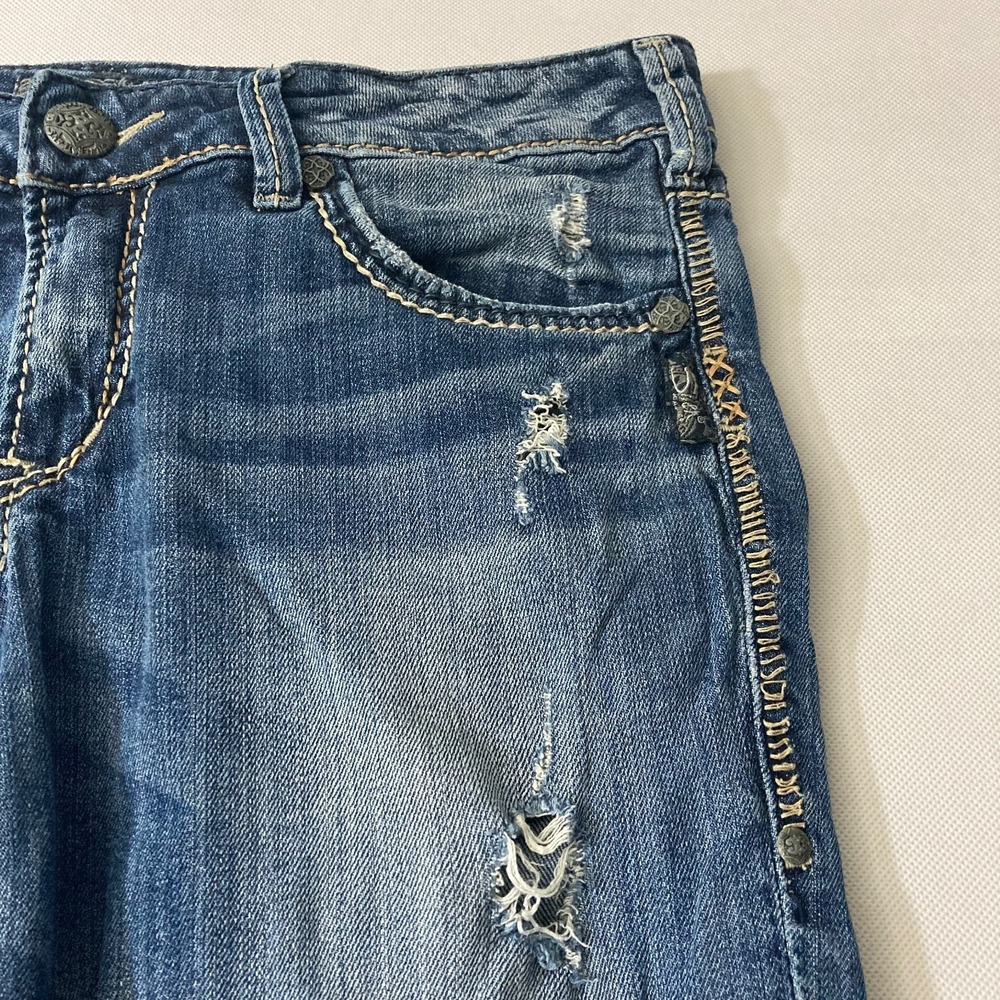 Silver Jeans Co. Aiko Mid Bermuda Distressed Denim Shorts Embellished Y2K W30 - Picture 5 of 11